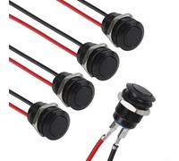 12mm Momentary Metal Push Button Switch, 1NO Configuration, IP66 & IK09 Rated, Pre-soldered 20cm Cable, 5-Pack(Flat Head)