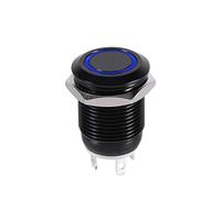 12mm Momentary Push Button Switch 12v LED Light Car Switch Metal Momentary Push Switch On Off Latching(Blue LED Light)