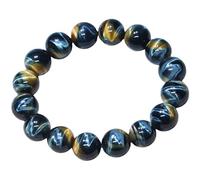 12mm Natural Blue Yellow Tiger Eye Gemstone Flash Crystal Round Bead Bracelet For Woman Men AAAAA