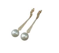 12MM Round White Sea Shell Pearl Gold color Plated cubic zirconia pave geometric Stud Earrings for women