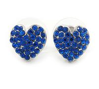 12mm/ Sapphire Blue Crystal Heart Stud Earrings/Silver Tone