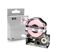 12mm Satin Ribbon Tape Compatible With SFR12PK SFR12SZ SFR12SK SFR12ZK SFR12RZ SFR12GZ SS12KW Label Tape For Gift Wrapping Craft Decoration(Black on Pink)