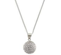 12MM Sparkly White/Clear Austrian Crystal Pave Round Disco Glitter Ball Sterling Silver Pendant Necklace On 16" Inch Curb Chain for Women/Ladies/Girls - 12mm W X 20mm H - Sparkling Shamballa Style