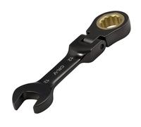 12mm Stubby Flex-Head Ratcheting Combination Wrench - 72 Tooth Box and Open End Spanner, Anti-Slip Flexible Head, Heat-Treated CR-V Steel Works on Stripped and Rounded Bolts