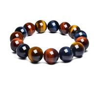 12MM Tiger Eye Bracelet for Women Men Beads | Mixed Red Gold Blue - Fits for About 8" Wrist | Triple Protection Tigers Eye Chakra Gemstones | Anxiety & Stress Relief | Absorb Negative Energy