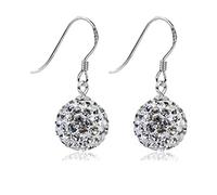 12MM WHITE Austrian Crystal Pave Glitter/Disco Ball Shamballa Style Sterling Silver Dangly/Dangle Drop Hook Earrings for Women/Teenage/Girls - 925 Sterling Silver