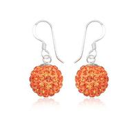 12MM WOMENS Sparkly Pave Glitter/Disco Ball Sterling Silver Dangly/Dangle Drop Hook Earrings for Women Ladies Girls - Round Silver Earrings - ORANGE SUN