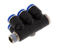 12mm x R3/8'' 6-way Manifold Push-in Fitting with Male Threads Brass/PA 66 NBR Rotatable