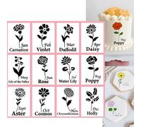 12Month Birth Flower Stencils Decor for Cookie Baking Painting,3x4Inch Reusable Newborn Flowers Stencils for Cookie, Bake, Cup, Craft Painting, and DIY Home Decorations