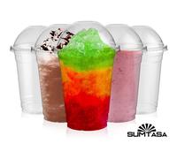 (12oz, 100 Cups+Lids) Plain Strong Clear Plastic Smoothie Cups + Lids - 7oz 10oz 12oz 16oz 20oz 24oz Smoothies Milkshakes Slush Juices Recyclable Washable Reusable