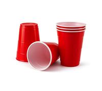12oz 100 Pcs Disposable White & Red Plastic Cups 100 Pcs for Cold Drinks Juices Smoothies Water Parties Fun