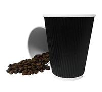 12oz Black Ripple Disposable Hot Beverages Takeaway Coffee Cups (100 Cups with Sip Lids)
