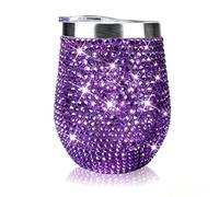 12oz Bling Wine Tumbler with Lid and Straw, Glitter Rhinestone Wine Glass | Insulated Leak Proof Stainless Steel Wine Tumbler Diamond Studded Travel Cup - Birthday Gifts for Women, Mom, Girls(Amethyst)