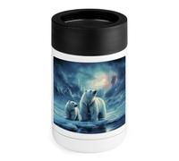 12oz Can Cooler,Polar Bears Northern Lights Printed Insulated Stainless Steel Portable Beer Can Cooler for Soda Coke Juice Etc