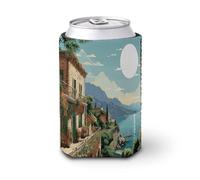 12OZ Can Cup Sleeve,Reusable Elastic PVC Composites Cold Hot Drink Sleeve,Mediterranean Summerprinted Insulated Can Sleeves for Beer