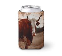 12OZ Can Cup Sleeve,Reusable Elastic PVC Composites Cold Hot Drink Sleeve,Texas Cowprinted Insulated Can Sleeves for Beer