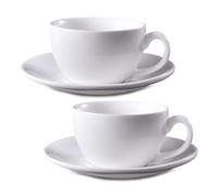 12oz Cappuccino Cups with Saucers,Large Ceramic Espresso Coffee Cups Set of 2,White Latte Cup and Saucer,Elegant Tea Mugs Set,Microwave Dishwasher Safe Drinkware for Cafe, Housewarming Gift (340ml)