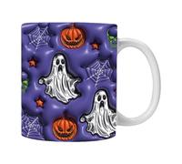 12oz Ceramic Mug - Vintage Glass, Funny Jar | Pumpkin Ghost Pattern Kitchen Decor Piece, Reusable Latte Cocoa Container for Desk Vibe, Seasonal Trick Treat Drink Mug for Adults Use