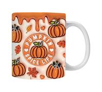 12oz Ceramic Mug - Vintage Glass, Funny Jar | Pumpkin Ghost Pattern Kitchen Decor Piece, Reusable Latte Cocoa Container for Desk Vibe, Seasonal Trick Treat Drink Mug for Adults Use