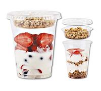 12oz Clear Plastic Parfait Cups with Insert 3.25oz & Flat Lids No Hole - (50 Sets) Yogurt Fruit Parfait Cups for Kids, for Dips and Veggies, Take Away Breakfast and Snacks. No Leaking