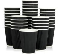 ECONX 500 X 12oz Disposable Coffee Cups Insulated Triple Wall Ripple Kraft Black Paper Coffee Cups for Takeaway Coffee, Tea or Hot and Cold Drinks for Cafes Offices Events or Parties