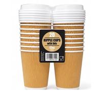 12oz Disposable Coffee Cups with Lids (20 Pack) - Triple Wall Insulated Ripple Paper Cups for Hot Drinks | Takeaway Kraft Cups for Tea, Coffee & Hot Chocolate | Secure Fit Lids Included