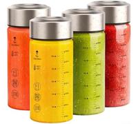 12oz Glass Juice Bottles with Secure Leakproof Lids, Wide Mouth Design for Easy Filling and Cleaning, Made from Borosilicate Glass Safe for Hot and Cold Beverages, Set of 4 (7 * 15CM350ML)