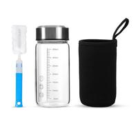 12Oz Glass Water Bottle with Lid and Sleeve,0.15in/3.8mm Thick Glass Shaker Bottles for Protein Mixes,Juicing,Smoothies, Infused Water,Beverage,Wide Mouth Small Reusable Sports Nutrition Shaker