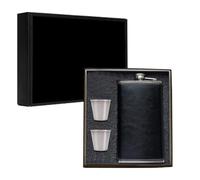 12oz Hip Flask for Liquor, Leather Wrapped Flask Alcohol with Shots, Black