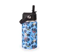 12oz Kids Insulated Water Bottle with Flip Straw & Big Handle, Monster Jam Truck, Double Wall 18/8 Stainless Steel, Leakproof Gift for Kids Boys to School Travel Sports, Hands Wash Only, Blue