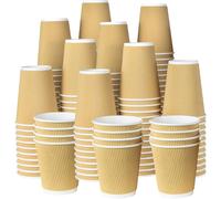 ECONX 100 X 12oz Disposable Coffee Cups - Brown 3-PLY Takeaway Paper Cups for Hot & Cold Drinks - Kraft Ripple Triple Walled Disposable Paper Cups Leak-Proof Durable for Tea, Coffee & Hot Beverages