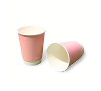 12oz Pink Double Wall Hot Drink Paper Cups, 350ml, Pack of 25, Compostable PLA Lined