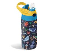 12oz Sea Water Bottle Kids - Under The Sea Water Bottle with Straw Lid, BPA-Free, Leak-Proof, Double-Wall Stainless Steel Insulated Kids Waters Bottles for School, Gift Cup for Sea World Lover