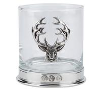 12oz Whisky Glass with a Pewter Stag's Head in a Presentation Box