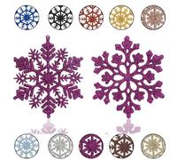 12P Glitter Snowflake Ornaments for Christmas Trees Decorations Purple,Xmas Snow Flakes Purple Christmas Hanging Decorations,Plastic Sparkly Snowflake Baubles for Xmas Tree Decoration Craft Home Décor