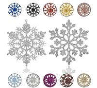 12P Glitter Snowflake Ornaments for Christmas Trees Decorations Silver,Xmas Snow Flakes Silver Christmas Hanging Decorations,Plastic Sparkly Snowflake Baubles for Xmas Tree Decoration Craft Home Décor