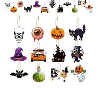 12P Halloween Hanging Ornament for Tree,Halloween Hanging Pendants Tree Decorations,Funny Mini Pumpkins Cat Ghost Bat HalloweenHanging Baubles Ornament Paper Cards for HalloweenTree Home Decor