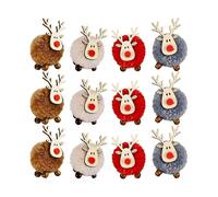 12pack Christmas Cute Wool Felt Wooden Elk Antler Pendants Christmas Tree Decorations, Lovely Deer Craft Ornament For Xmas Tree De
