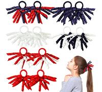 12Pack Curly School Bobbles for Girls,Spiral Streamer Hair Ties Ribbon Hair Bands for Girls School Ponytail Holder Bobbles Red White Blue British Flag Hair Bands