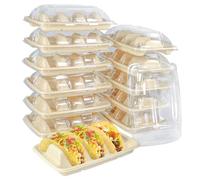 12Pack Disposable Taco Holders with 12 Lids Taco Plates with 3 Dividers Sturdy and Oilproof Taco Tray Holder Disposable Pulp Fiber Plates Taco Bar Serving Set for Party, Taco Tuesday, Taco Bar (12)