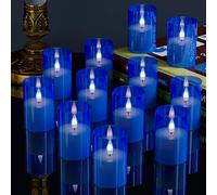 12Pack Flameless LED Candles with Timer, Battery Operated, Blue, 2"x3" | Small Pillar & Votive Candle with Realistic Flickering Warm Glow for Centerpieces, Wedding Tables, Holiday, and Home Decor
