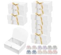12Pack Kraft Gift Boxes with Lids, 20 x 20 x 10cm Bridesmaid Gift Box with Ribbon & 6 Love Tags for Wedding, Party, Festival Present Packaging (White)