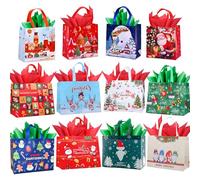 12Pack Large Middle Christmas Bags with Tissue Paper,Xmas Tote Bags with Handles for Gift,Shopping Bag Reusable Non-Woven Bags for Christmas,Gifts Wrapping,Present,Xmas Party Favor Bag