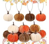 12Pack Mini Fall Pumpkin Ornament For Tree,Velvet Fabric Pumpkin Hanging Ornament Decoration Pumpkins For F Ball Tree