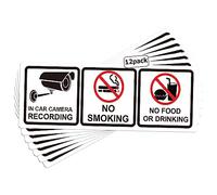 12Pack No Smoking in Car Camera Recording No Eating or Drinking Signs 1.75 X 5 Inch - Vehicles Safety Warning Window Stickers Food and Beverage Signs