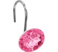 12Pack Pink Crystal Bathroom Shower Curtain Hooks, Diamond Shaped Acrylic Rhinestone Rings with Stainless Steel Hooks, Bling Bathroom Decor Accessories for Curtain Rod
