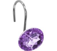 12Pack Purple Crystal Bathroom Shower Curtain Hooks, Diamond Shaped Acrylic Rhinestone Rings with Stainless Steel Hooks, Bling Bathroom Accessories for Curtain Rod