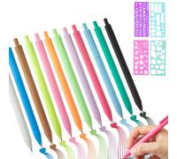 12Pack Quick Drying Retractable Coloured Gel Pens Set,0.6mm Fine Point Cute Colorful Pens for Writing Drawing Journaling Note Taking School Office Home+Cute Patterns Number Lettering Stencil (12)
