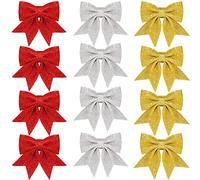 12Pack Red Gold Silver Bows for Christmas Tree,Small Glitter Wreaths Bows Christmas Bows for Tree Decorations,Xmas Tree Bows,Sequin Bows Ties Ornaments for Christmas Tree,Wreaths,Garland Decorations