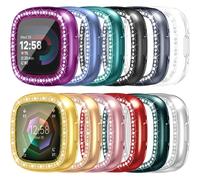 [12Pack] RICHONE Compatible with Fitbit Versa 4/Sense 2 Case with Screen Protector, Sparkly Rhinestones Soft TPU Full Protective Case Bling Crystal Diamond Watch Cover Frame Bumper, for Women Men